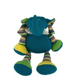 Pier 1 One Imports Plush Stuffed Animal Elephant 16" Teal Green Stripes Big Ears